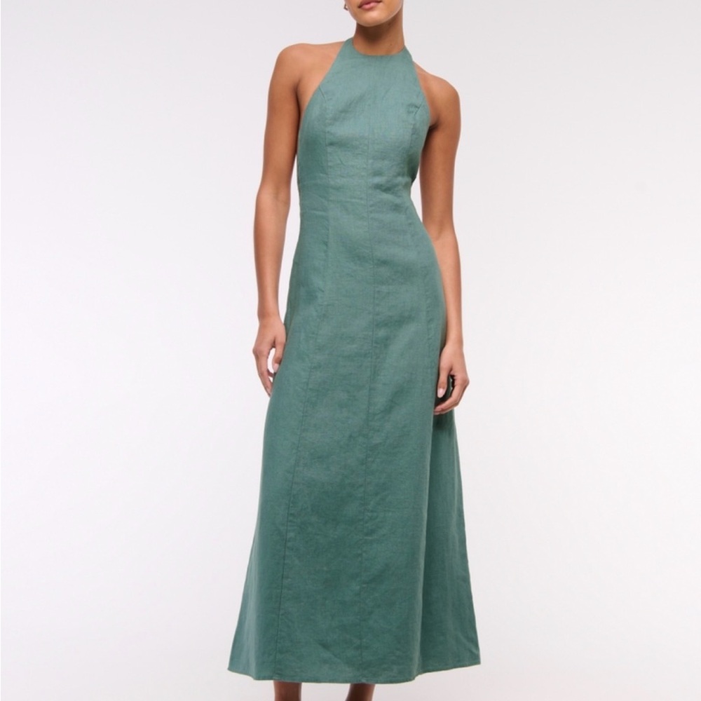 Premium Linen High Neck Maxi Dress